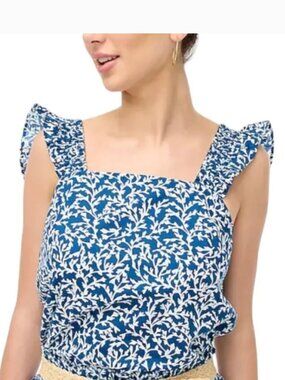 J.Crew Smocked Flutter Sleeve Ruffle Shoulder Crop Tank Top XL